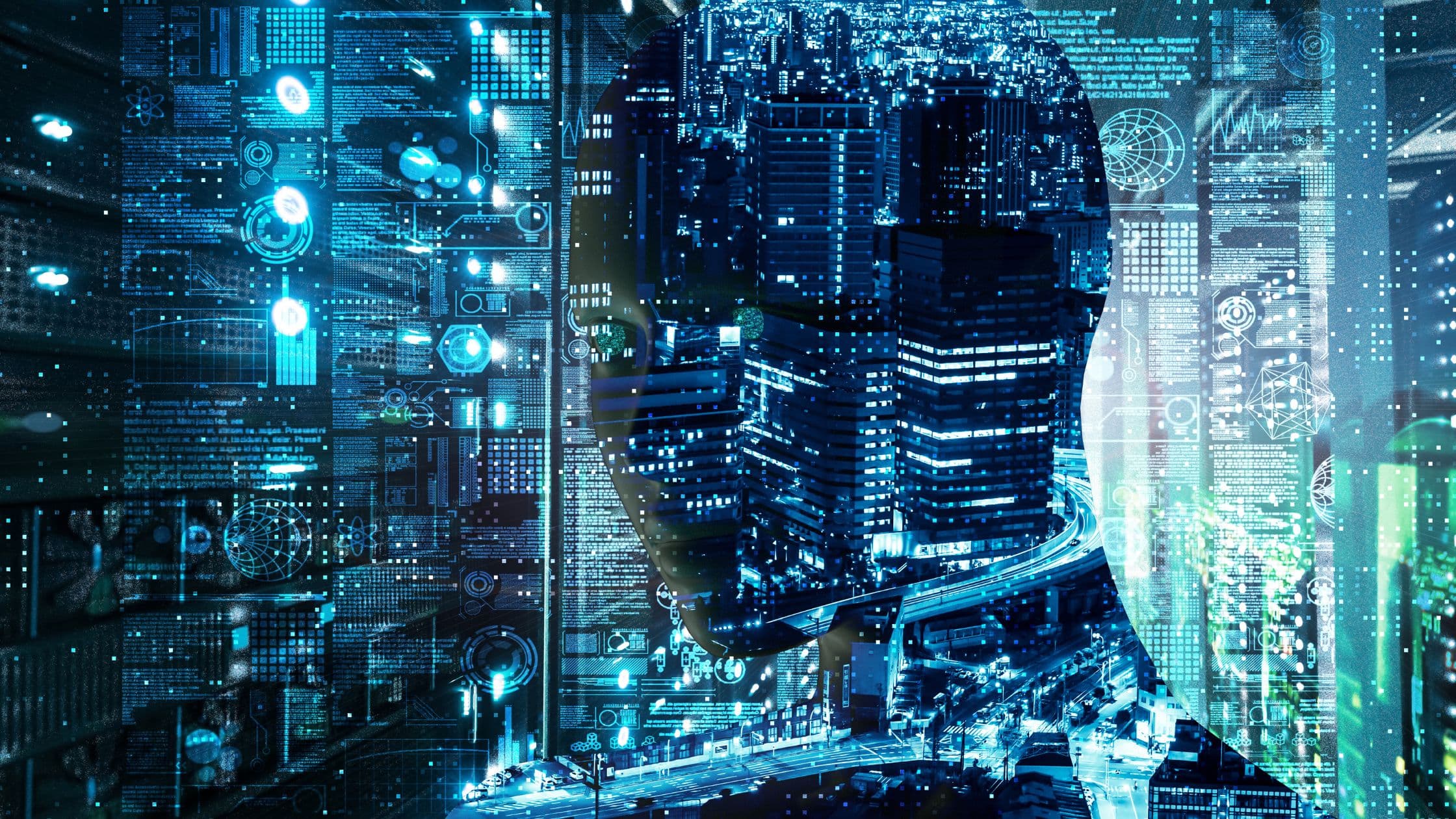 An abstract AI face overlaid with data, representing the uneven language and accent coverage across a multilingual AI voice agent
