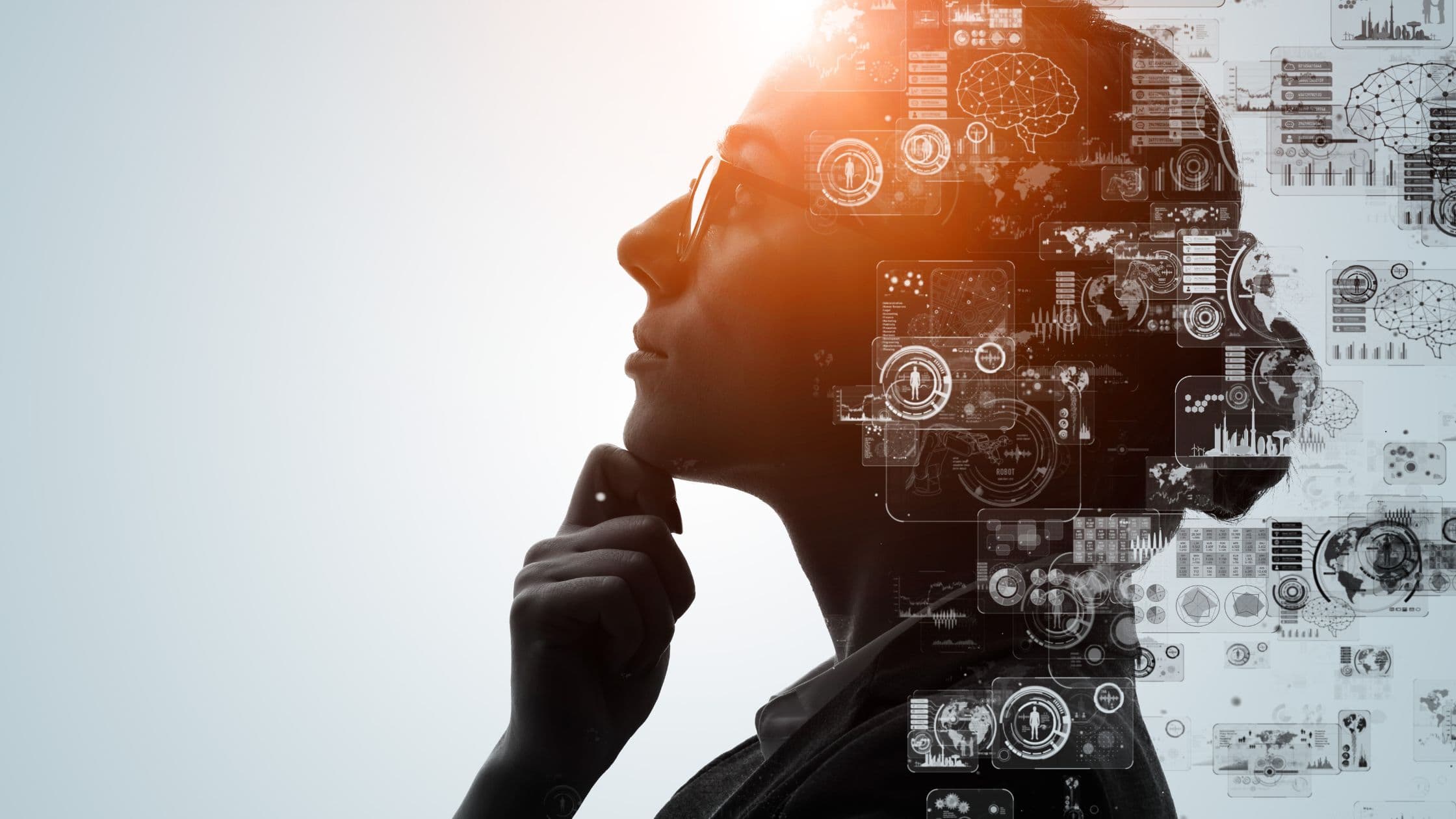 A person weighing a decision surrounded by data overlays, representing how to choose between a no-code platform and a developer-first API