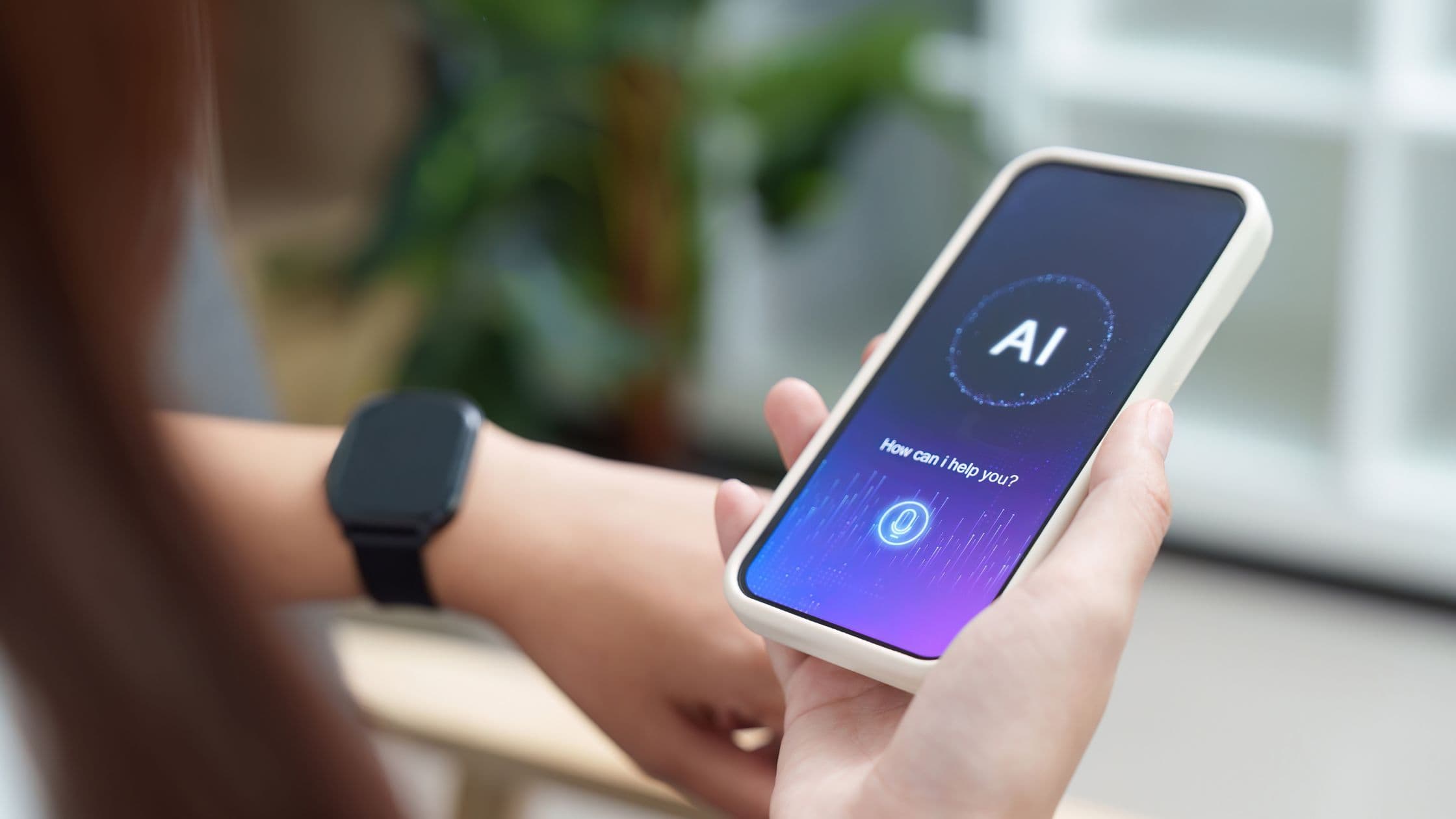 A person using a voice AI assistant on a phone, representing the reservation and order calls automated for restaurants during peak hours
